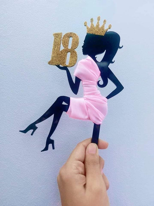 Silhouette Woman Cake Topper, Birthday Girl Decoration