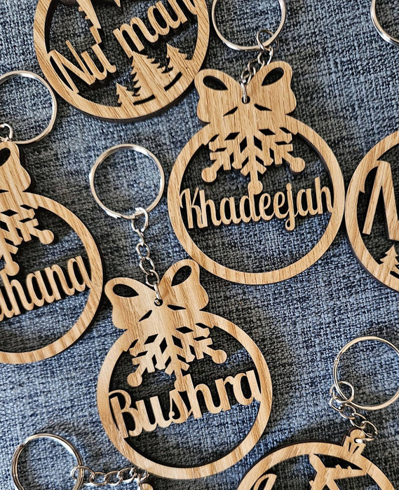 Festive wooden keychains