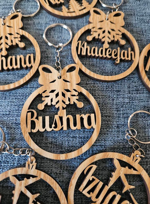 Festive wooden keychains