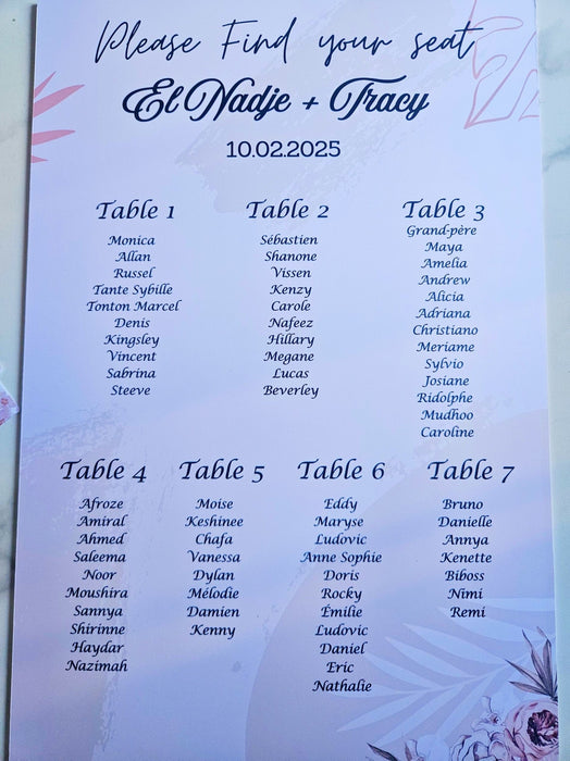 PVC Seating Chart Board