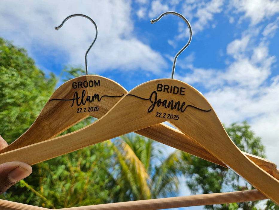 Luxury Engraved Wooden Hanger - 2 PCS