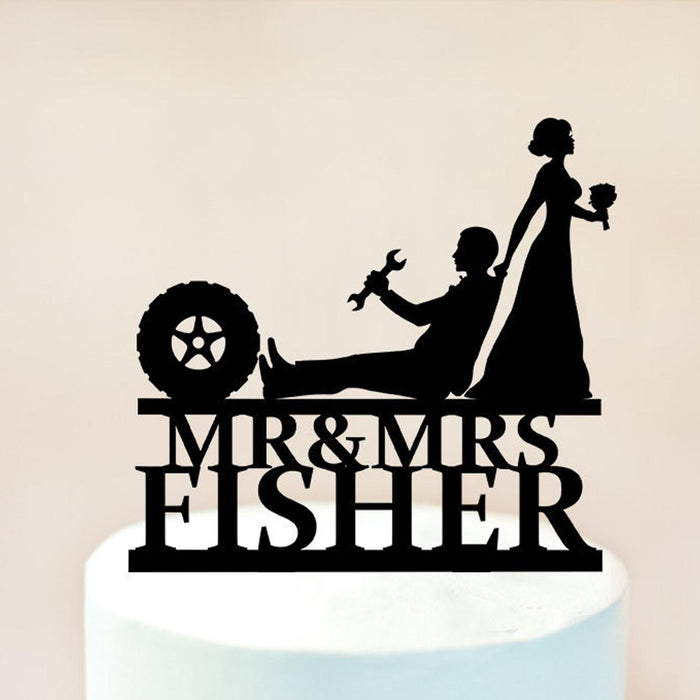 Bride pulling groom funny caketopper