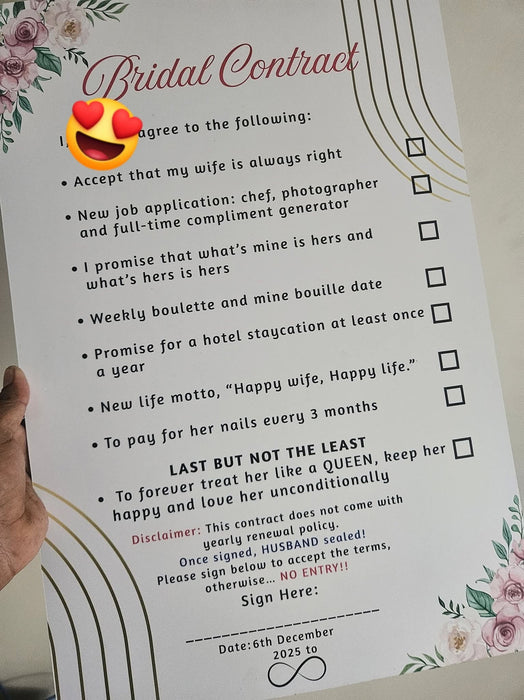BRIDAL CONTRACT BOARD