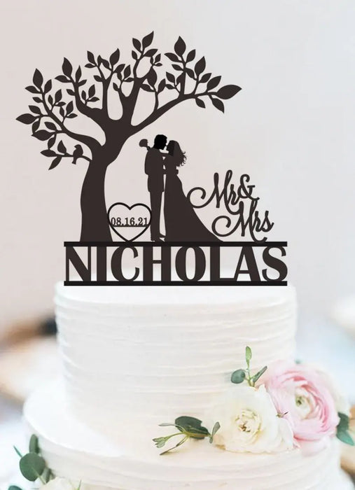 Tree Wedding Cake Topper | Love Tree Cake Topper | Bride And Groom Cake Topper | Mr And Mrs Personalized Cake Topper With Date
