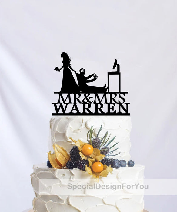 Bride Pulling Groom, Bride Dragging Groom, Gamer Wedding Cake Topper
