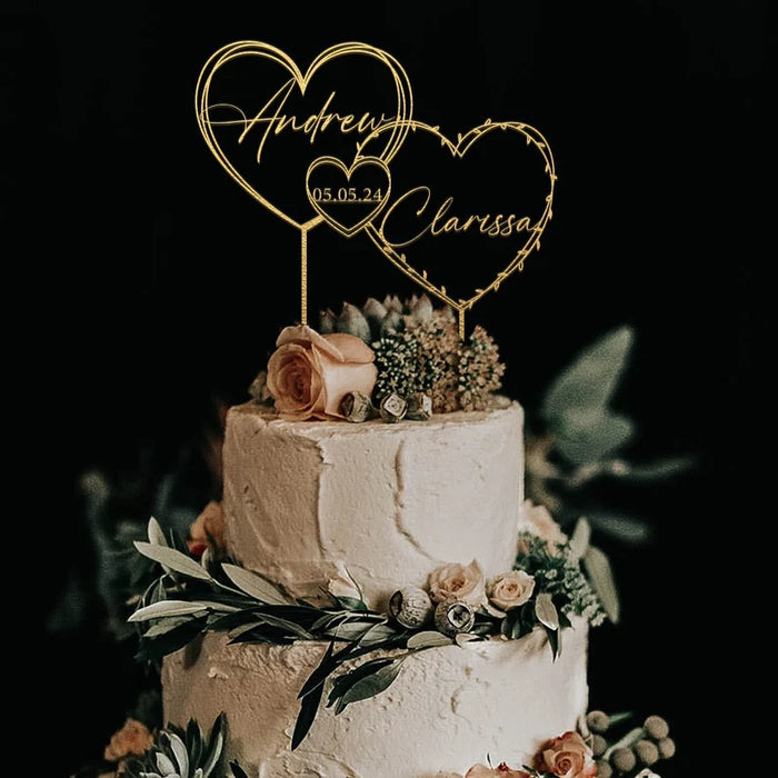 Cake topper with Hearts for Wedding, Date Cake topper
