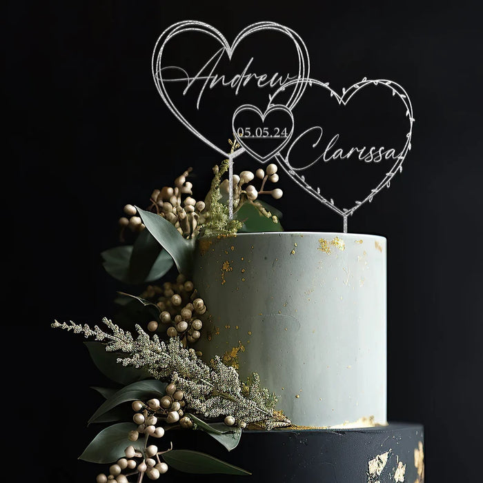 Cake topper with Hearts for Wedding, Date Cake topper