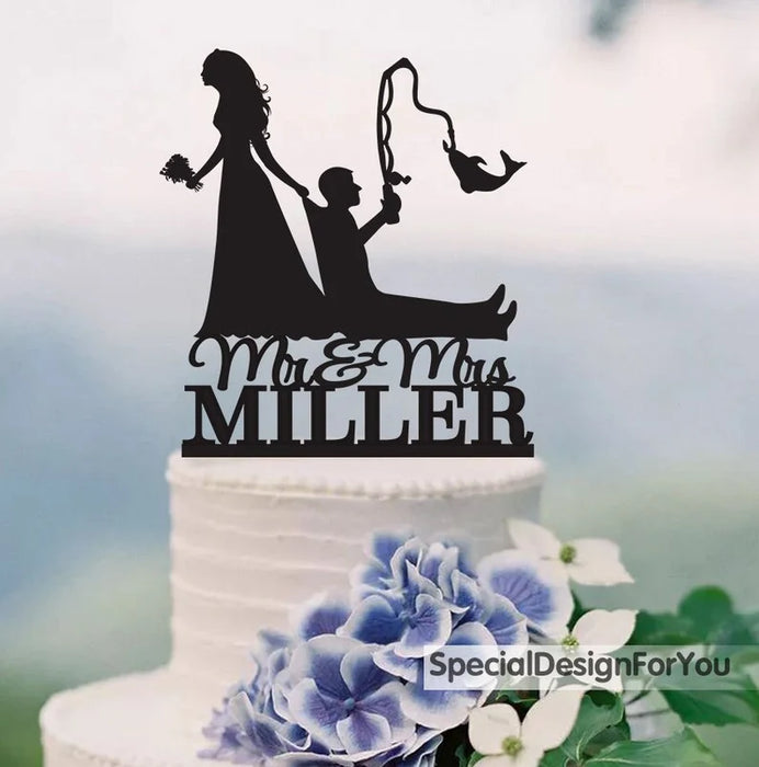 Bride Pulling Groom, Bride Dragging Groom, Funny Cake Topper