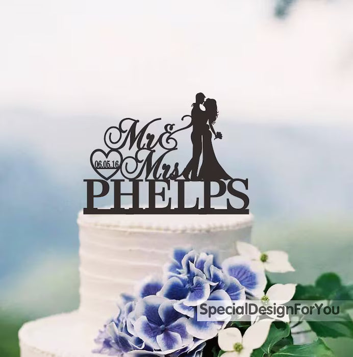 Wedding Cake Topper,Mr and Mrs Cake Topper With Surname