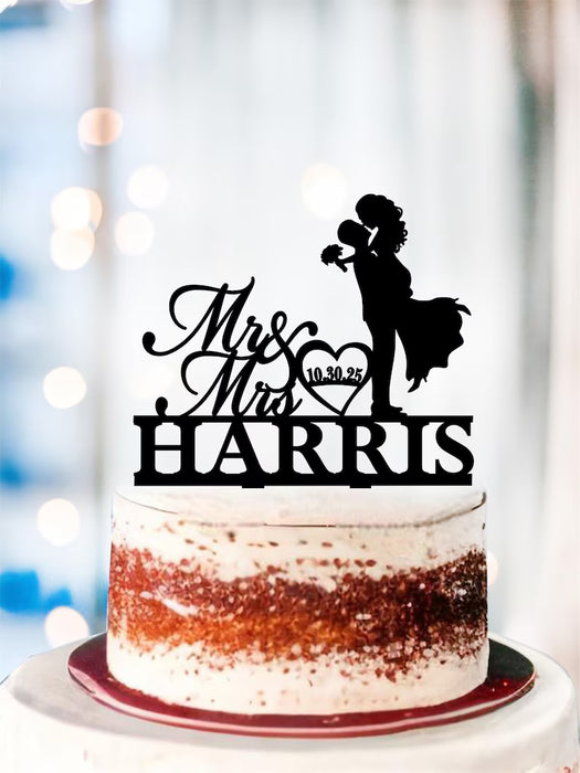 Personalized Topper With Heart, Couple Silhouette